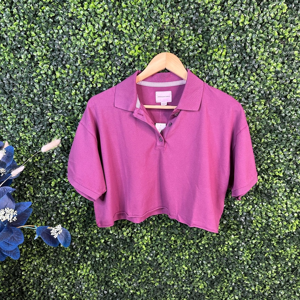 Over sized nwt american Eagle Outfitters Purple Polo Crop Top Short Sleeve